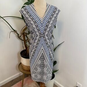 White House Black Market Sheath Dress Womens 6 Black White Blue Geometric Print